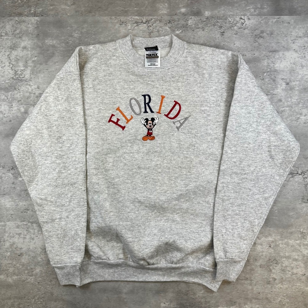 Vintage Mickey Unlimited Florida Sweatshirt Gray‎ Embroidered Disney 90s Medium